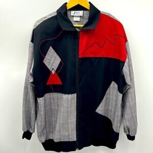 JOYCE SPORTSWEAR VINTAGE 80s WOMEN FULL ZIP COLOR BLOCK SIZE 16 JACKET RED BLACK